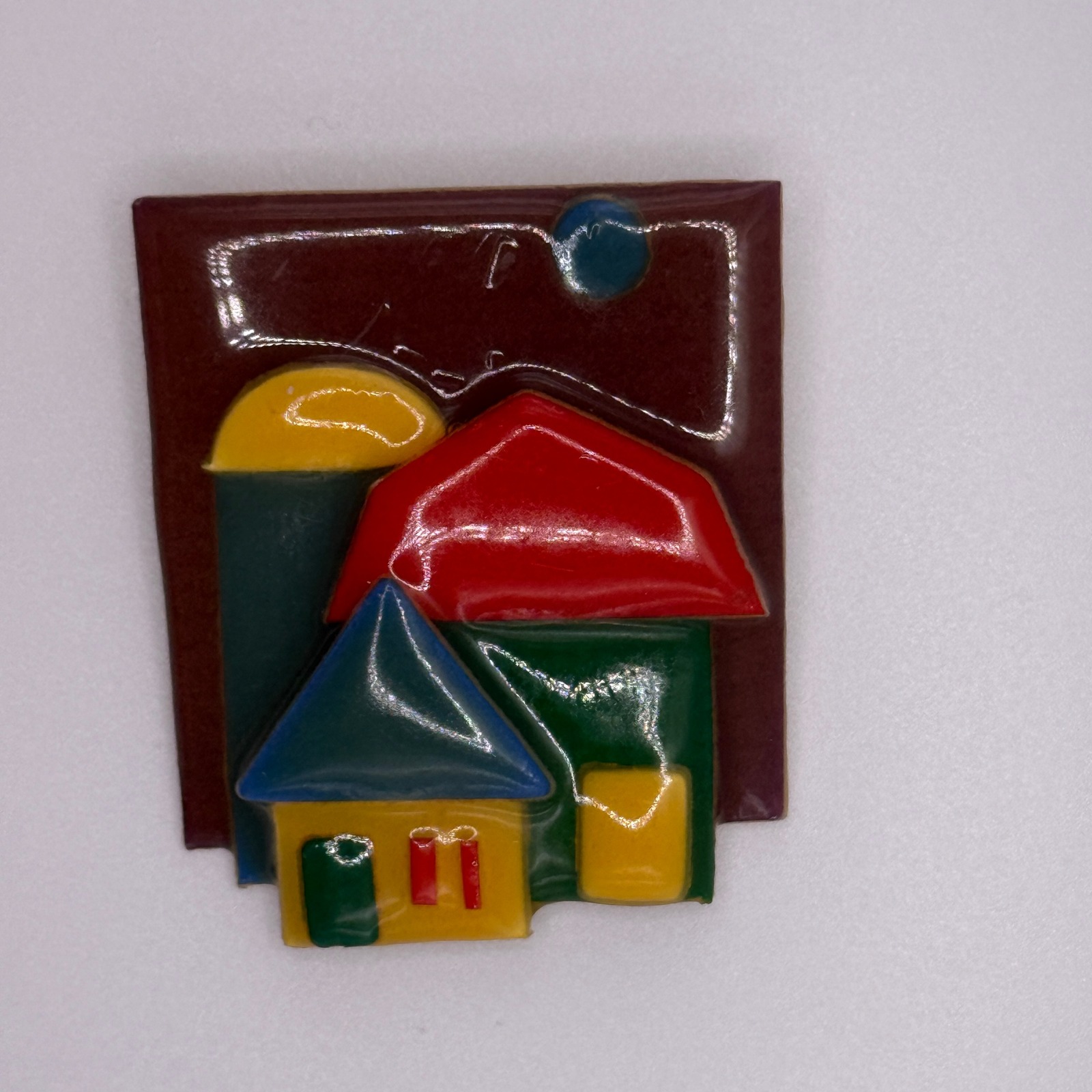 House Pins By Lucinda Vintage Resin Brooch Farmhouse Landscape Barn Silo Moon
